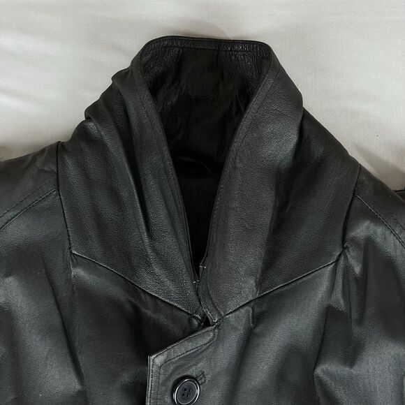 Phase 2 Long Leather Double Breast Trench Coat Men’s Large Black Zip Liner Goth - Picture 6 of 16